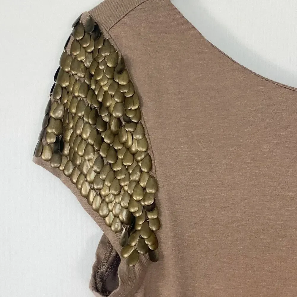 Forever 21 Metal Teardrop Embellished Taupe Nude Jersey Knit Bodycon Mini Dress